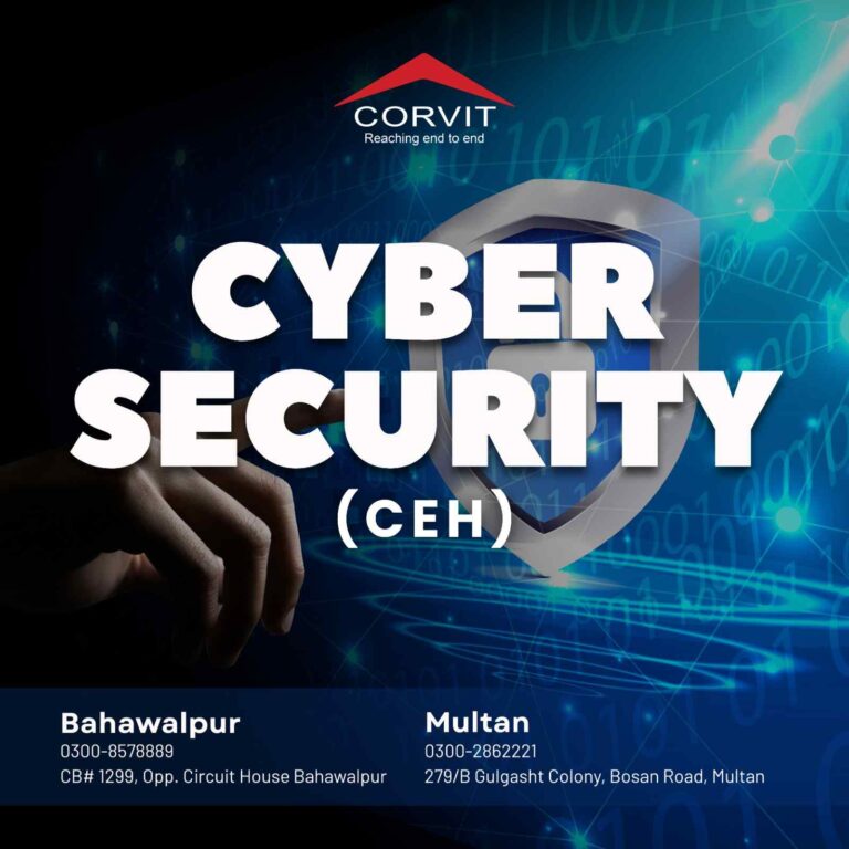 A student at Corvit Multan practices ethical hacking techniques in the official CEH iLabs environment.