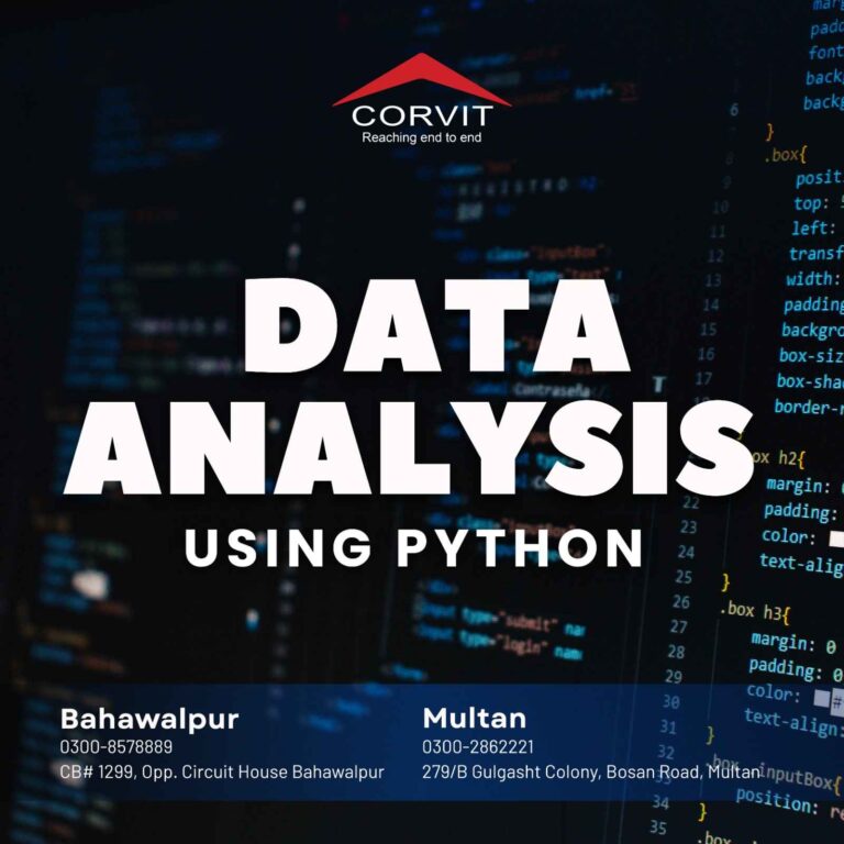 A student at Corvit Multan writing Python code for a data science project.