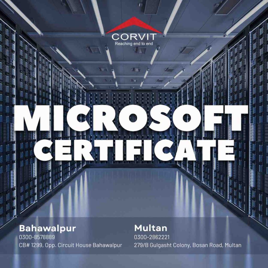 An IT professional at Corvit Multan managing a Windows Server 2022 interface.