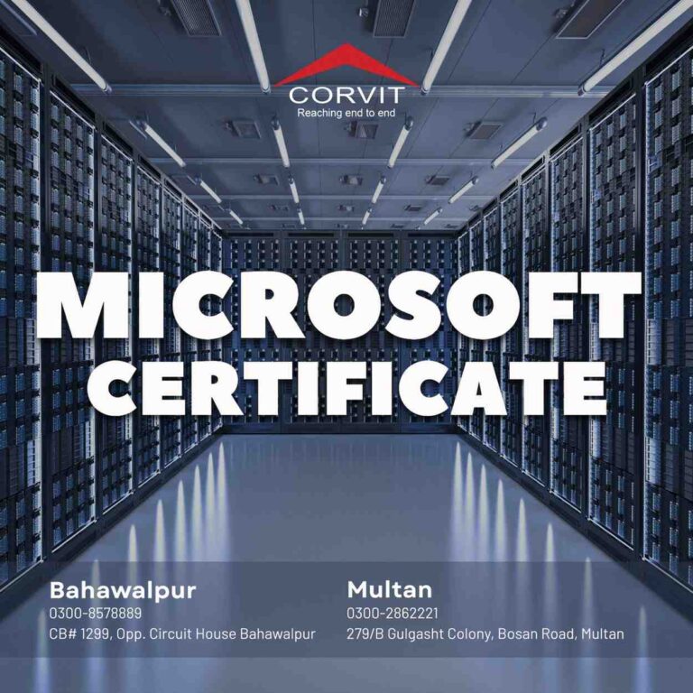 An IT professional at Corvit Multan managing a Windows Server 2022 interface.